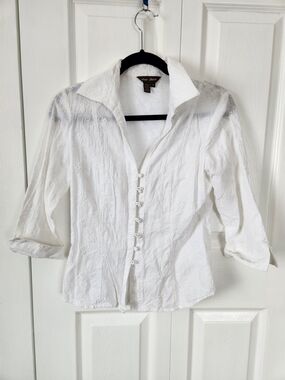 White Embroidered Button-Front Shirt